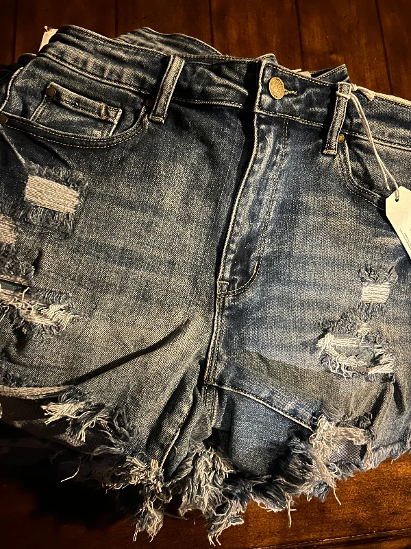 High Rise Distressed Stretch Shorts