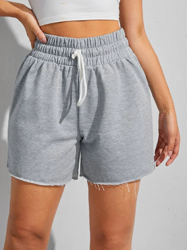 Casual Plain Drawstring High Waist Women Shorts