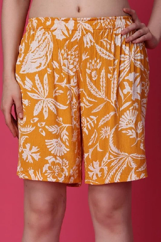 Mustard Floral Printed Shorts