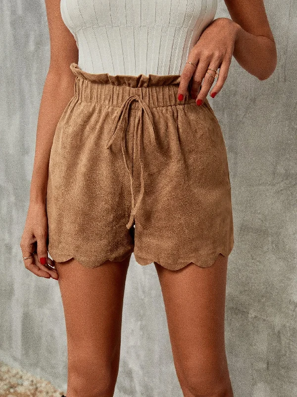 Casual Plain Paper Bag Waist Natural Women Shorts