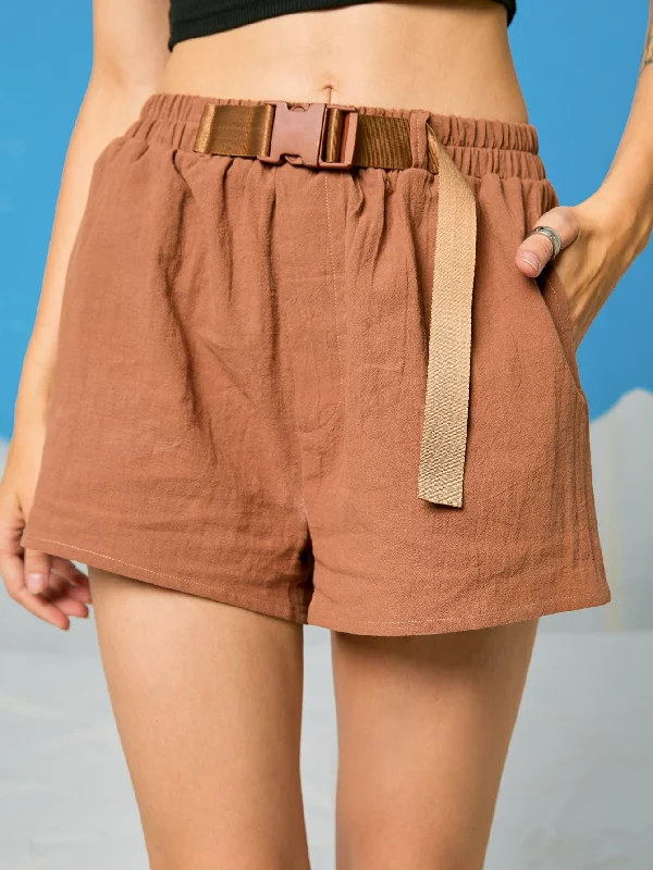 Casual Plain Pocket Natural Women Shorts