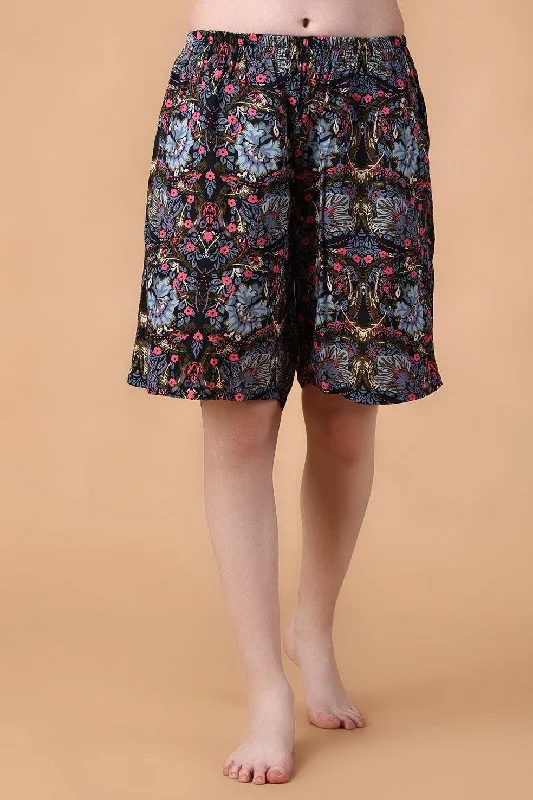 Black & Grey Multicolored Floral Printed Shorts