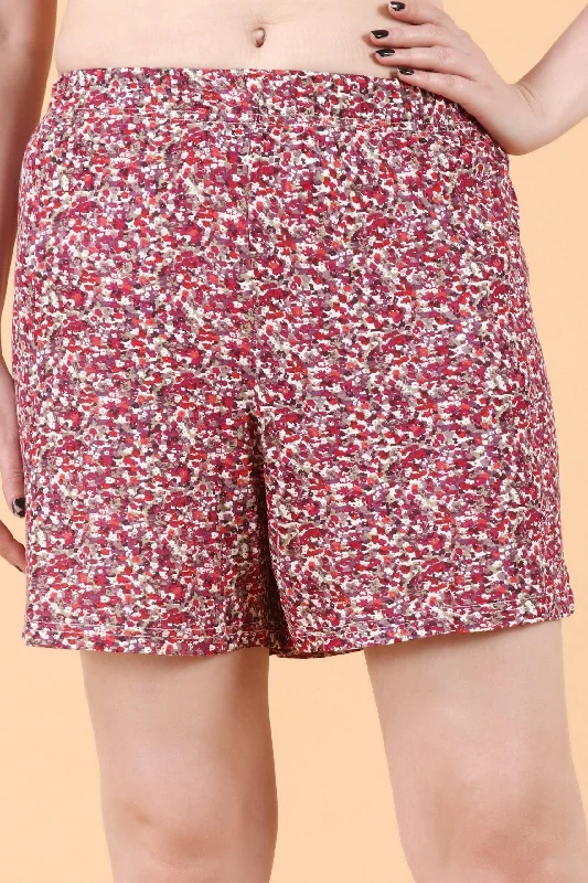 Multicolored Small Floral Printed Slip On Shorts