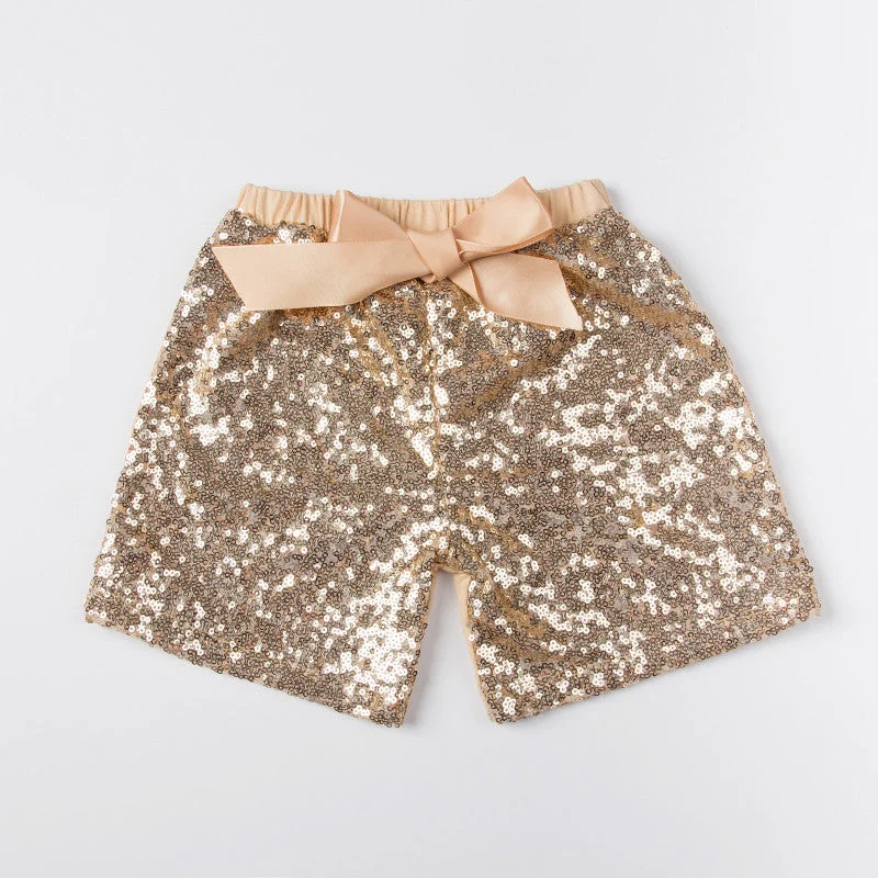 Baby Girls Shorts Golden Sequin Shorts With Bow Summer Children Girls Shiny Short Pants