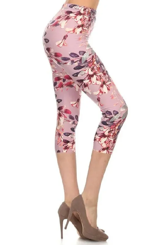 Multi-color Print, Cropped Capri Leggings In A Fitted Style With A Banded High Waist