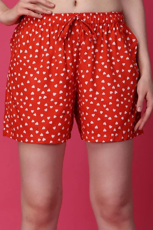 Hearts Printed Shorts with Drawstrings