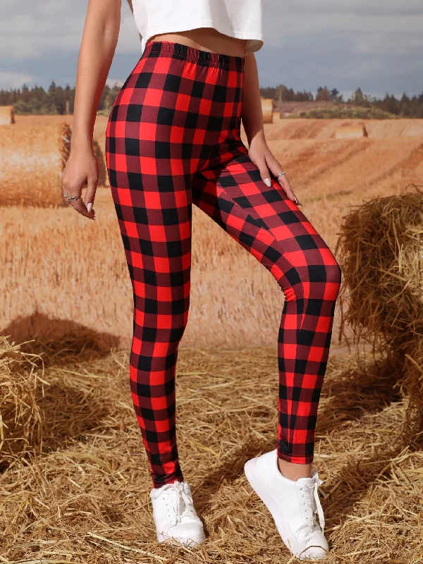 Casual Gingham Long Women Leggings