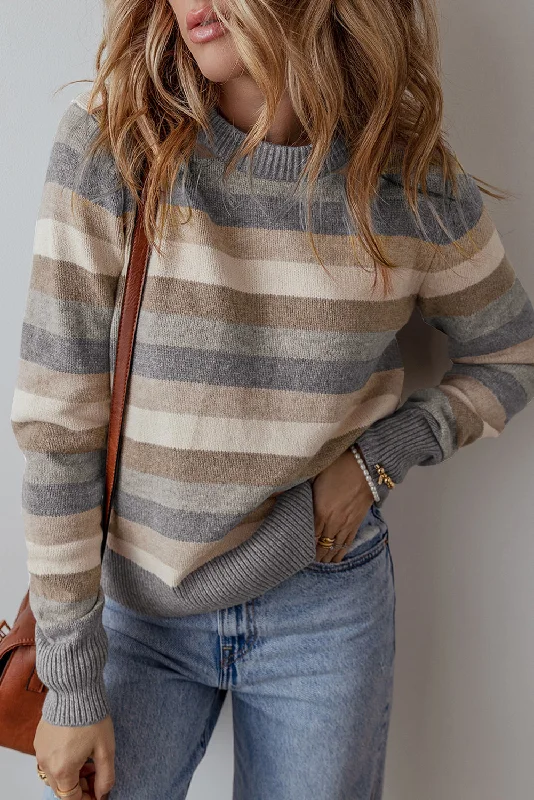 KaleaBoutique Color Block Ribbed Edge Round Neck Sweater