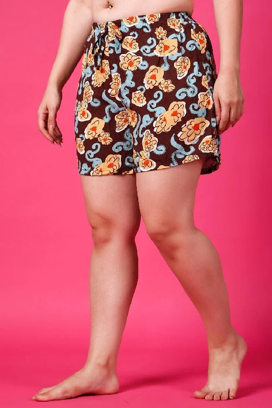 Brown Floral Printed Shorts