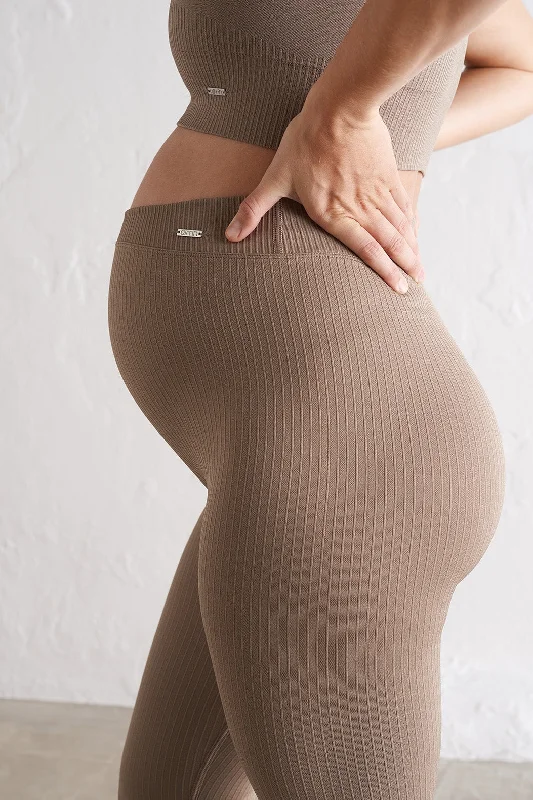 Maternity Ribbed Seamless Tights - Espresso