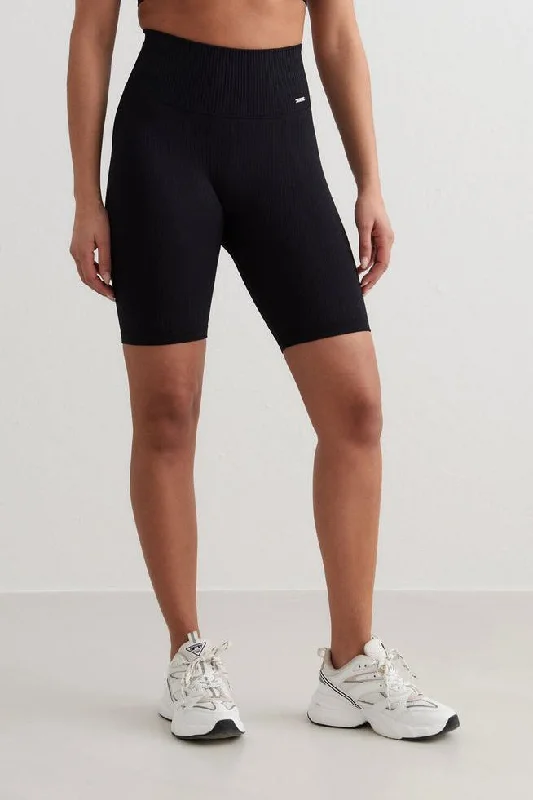 Ribbed Seamless Midi Biker Shorts | Black