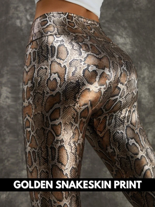 ZASUWA Female PU Faux Leather Snake Print Leggings