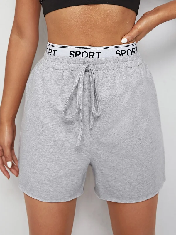 Sporty Letter Tape Natural Women Shorts