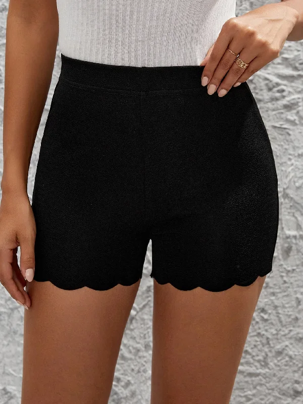 Casual Plain Scallop Natural Women Shorts