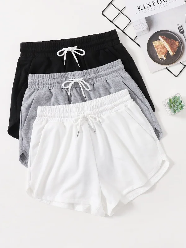 Sporty Drawstring Natural Women Shorts