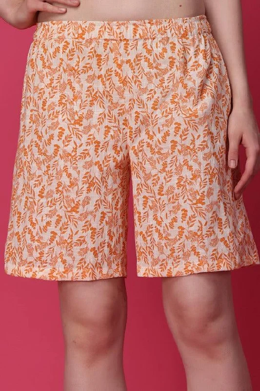 Orange Leaves Printed Shorts