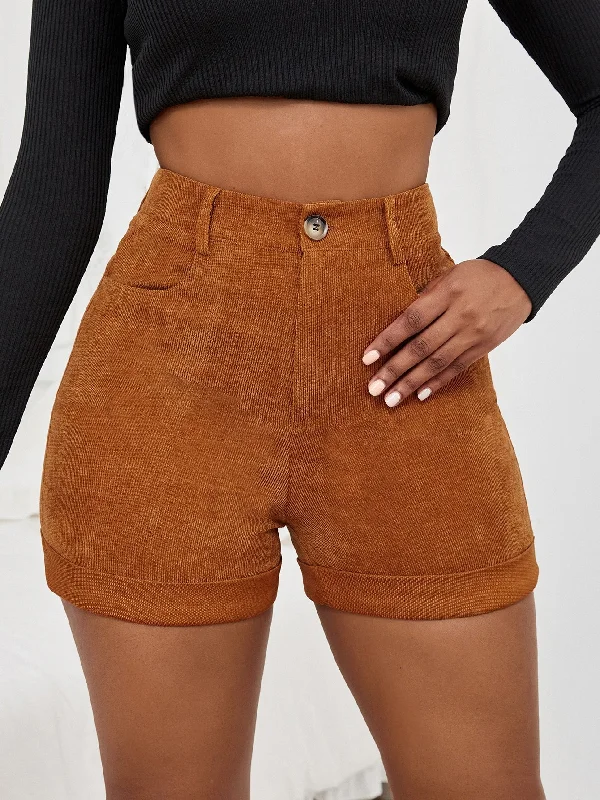 Casual Plain Zipper High Waist Women Shorts