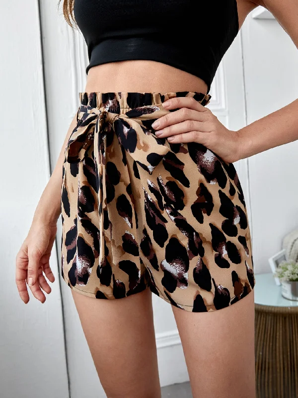 Casual All Over Print Paper Bag Waist High Waist Women Shorts