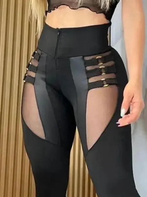 ZASUWA Female “Stitching Sexy” Cutout Mesh Zipper Leggings